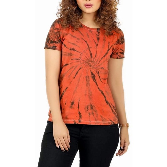 Black Orange Tye Dye T-Shirt - Picture 2 of 13